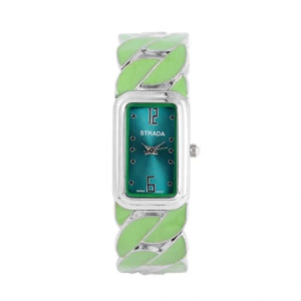 Green Enameled Cuff Bracelet Watch
